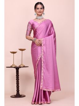Nyri - Womens Embroidered Satin Saree with Unstitched Blouse
