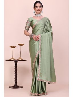 Nyri - Womens Embroidered Satin Saree with Unstitched Blouse