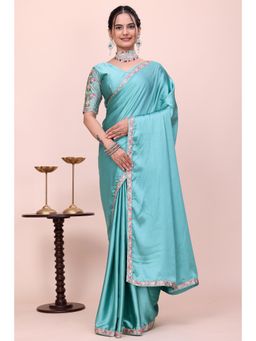 Nyri - Womens Embroidered Satin Saree with Unstitched Blouse
