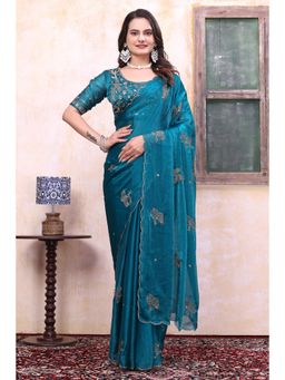 Nyri - Womens Embroidered Tissue Saree with Unstitched Blouse