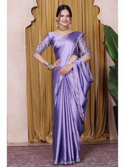 Nyri - Womens Embroidered Satin Saree with Unstitched Blouse