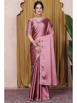 Nyri - Womens Embroidered Satin Saree with Unstitched Blouse