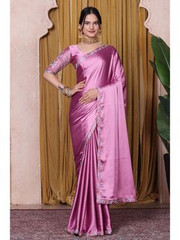 Nyri - Womens Embroidered Satin Saree with Unstitched Blouse