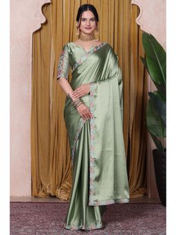 Nyri - Womens Embroidered Satin Saree with Unstitched Blouse