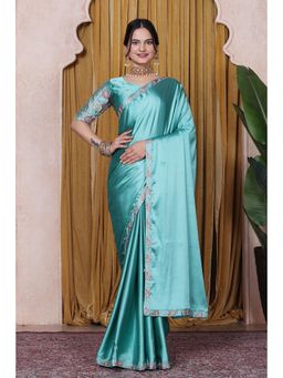 Nyri - Womens Embroidered Satin Saree with Unstitched Blouse
