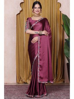 Nyri - Womens Embroidered Satin Saree with Unstitched Blouse