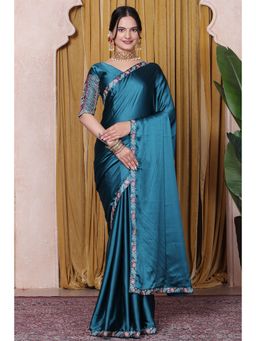 Nyri - Womens Embroidered Satin Saree with Unstitched Blouse