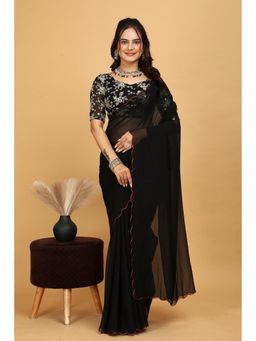 Nyri - Womens Solid Georgette Saree with Unstitched Blouse