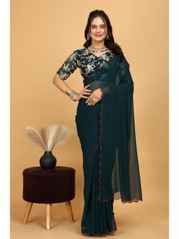 Nyri - Womens Solid Georgette Saree with Unstitched Blouse