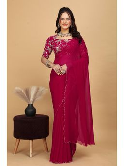 Nyri - Womens Solid Georgette Saree with Unstitched Blouse