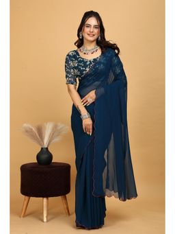 Nyri - Womens Solid Georgette Saree with Unstitched Blouse