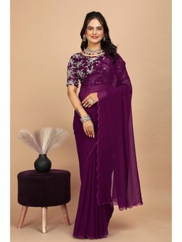 Nyri - Womens Solid Georgette Saree with Unstitched Blouse
