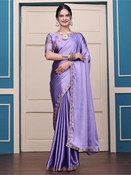 Nyri - Womens Embroidered Satin Saree with Unstitched Blouse