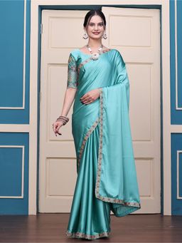 Nyri - Womens Embroidered Satin Saree with Unstitched Blouse