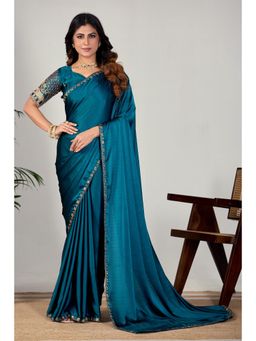 Nyri - Womens Embroidered Satin Saree with Unstitched Blouse