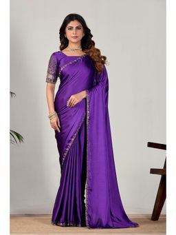 Nyri - Womens Embroidered Satin Saree with Unstitched Blouse