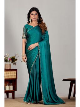 Nyri - Womens Embroidered Satin Saree with Unstitched Blouse