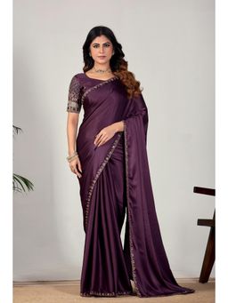 Nyri - Womens Embroidered Satin Saree with Unstitched Blouse