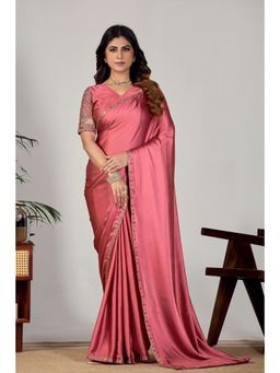 Nyri - Womens Embroidered Satin Saree with Unstitched Blouse