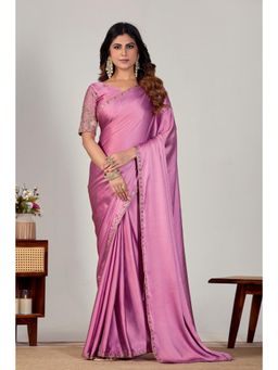 Nyri - Womens Embroidered Satin Saree with Unstitched Blouse