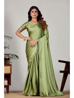 Nyri - Womens Embroidered Satin Saree with Unstitched Blouse