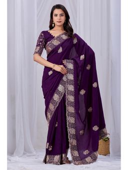 Nyri - Womens Embroidered Chiffon Saree with Unstitched Blouse