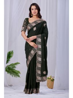 Nyri - Womens Embroidered Chiffon Saree with Unstitched Blouse