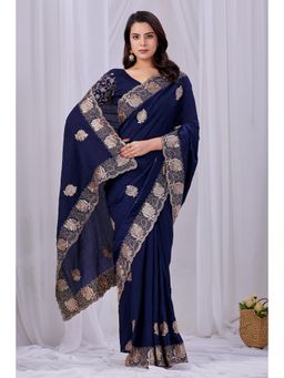 Nyri - Womens Embroidered Chiffon Saree with Unstitched Blouse