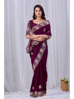 Nyri - Womens Embroidered Chiffon Saree with Unstitched Blouse