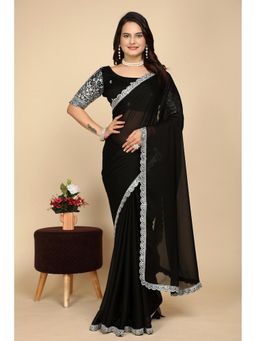 Nyri - Womens Embroidered Georgette Saree with Unstitched Blouse
