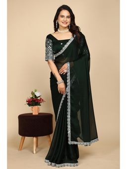 Nyri - Womens Embroidered Georgette Saree with Unstitched Blouse