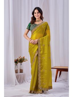 Nyri - Womens Embroidered Chiffon Saree with Unstitched Blouse