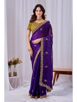 Nyri - Womens Embroidered Chiffon Saree with Unstitched Blouse