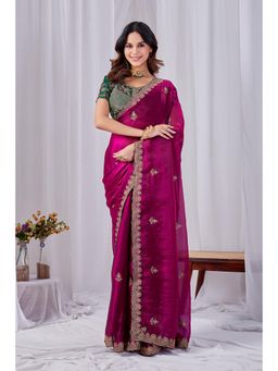 Nyri - Womens Embroidered Chiffon Saree with Unstitched Blouse