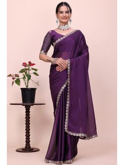 Nyri - Womens Embellished Chiffon Saree with Unstitched Blouse