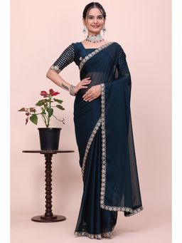 Nyri - Womens Embellished Chiffon Saree with Unstitched Blouse