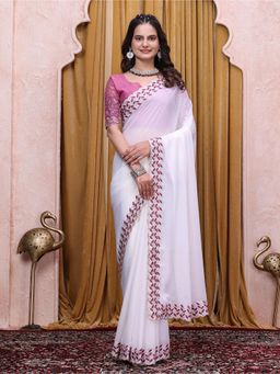 Nyri - Womens Embroidered Georgette Saree with Unstitched Blouse
