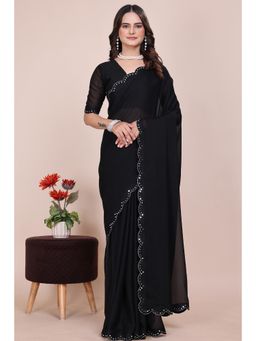 Nyri - Womens Embroidered Georgette Saree with Unstitched Blouse