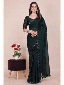 Nyri - Womens Embroidered Georgette Saree with Unstitched Blouse