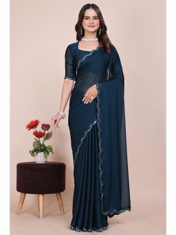 Nyri - Womens Embroidered Georgette Saree with Unstitched Blouse