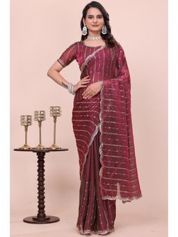 Nyri - Womens Embellished Tissue Saree with Unstitched Blouse