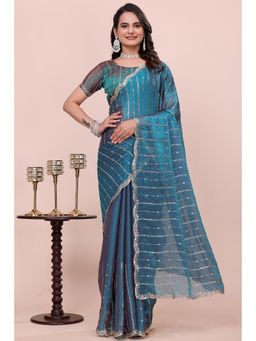 Nyri - Womens Embellished Tissue Saree with Unstitched Blouse