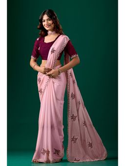 Nyri - Womens Embroidered Chiffon Saree with Unstitched Blouse
