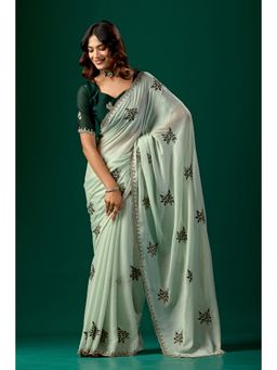 Nyri - Womens Embroidered Chiffon Saree with Unstitched Blouse