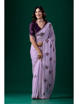 Nyri - Womens Embroidered Chiffon Saree with Unstitched Blouse