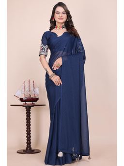 Nyri - Womens Solid Georgette Saree with Unstitched Blouse