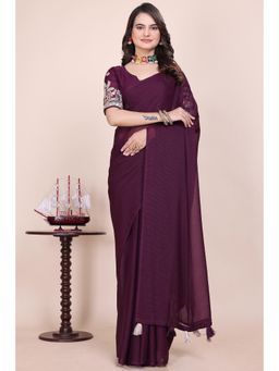 Nyri - Womens Solid Georgette Saree with Unstitched Blouse
