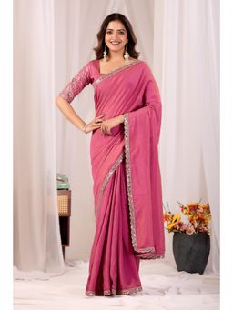 Nyri - Womens Embroidered Chiffon Saree with Unstitched Blouse