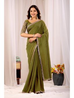 Nyri - Womens Embroidered Chiffon Saree with Unstitched Blouse