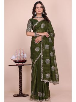 Nyri - Womens Embroidered Georgette Saree with Unstitched Blouse